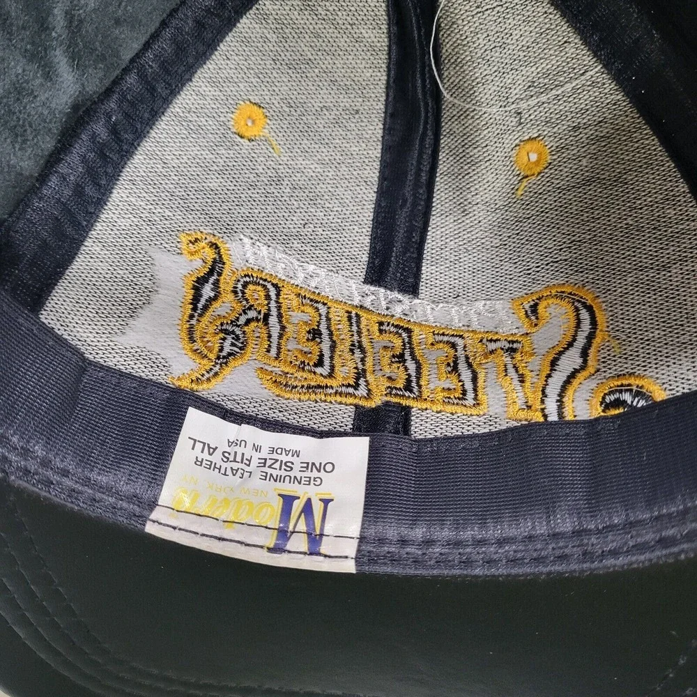 Vtg Pittsburgh Steelers Genuine Leather Snapback‎ Hat Modern One Size Fits All